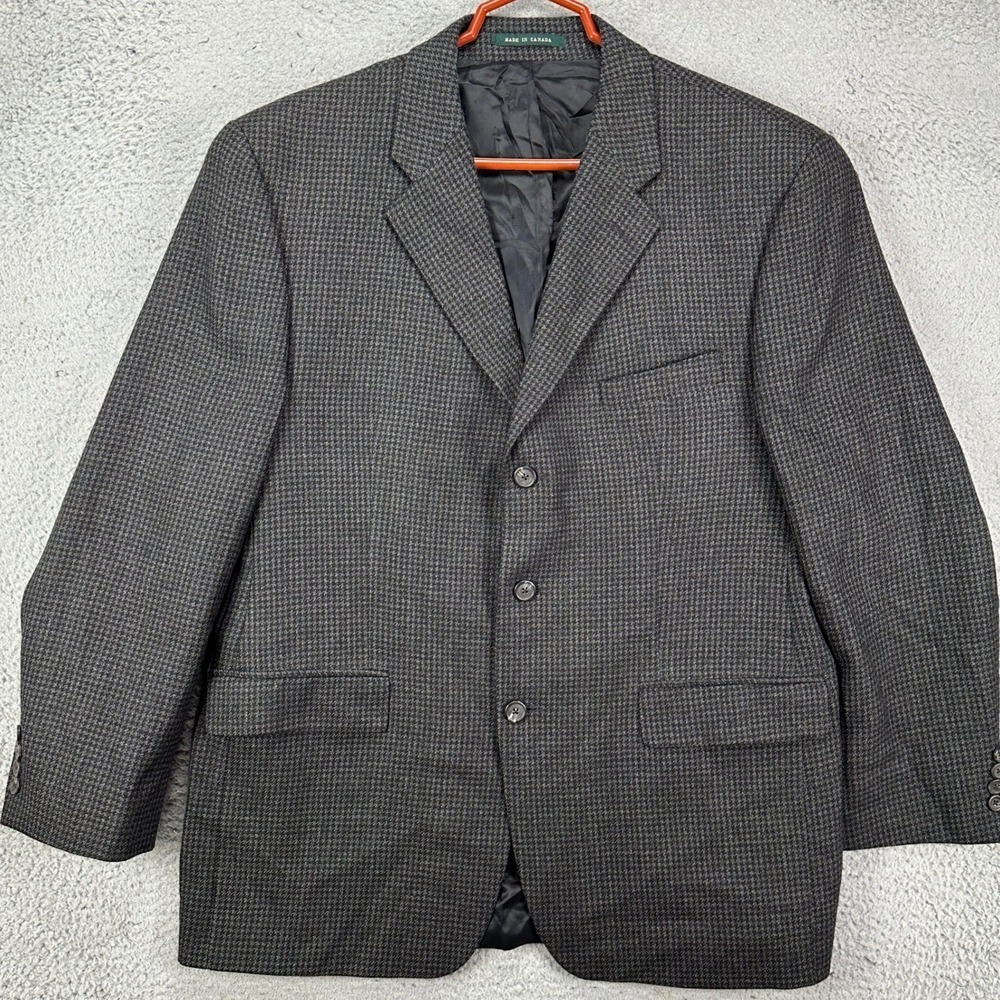 Lauren Ralph Lauren Lambswool Blazer Sport Coat Men 44R Black Gray Houndstooth